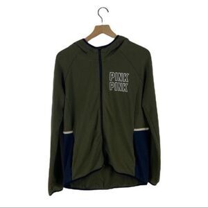PINK Victoria's Secret Full Zip Olive Green Hoodie Sweater Size M